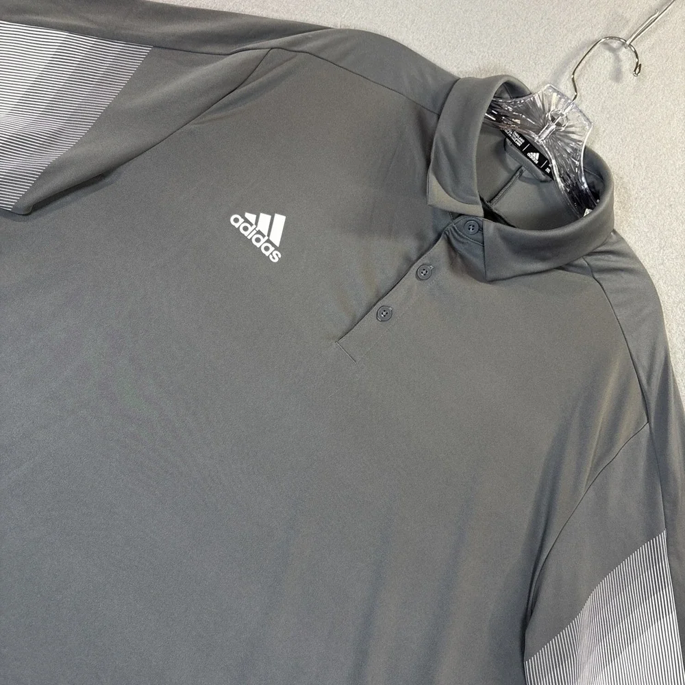ADIDAS Polo SHIRT Men's Size 2XL Prime Blue Dri‎ Fit Stretch Gray Golf Top